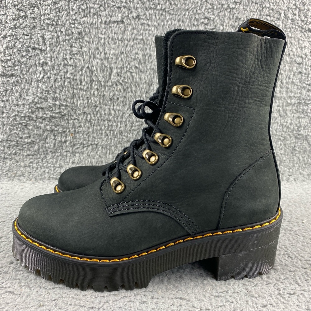 NEW Dr. Martens Leona Combat Boot Leather Black Milled Nubuck Womens 8 Lace Up - Picture 5 of 14